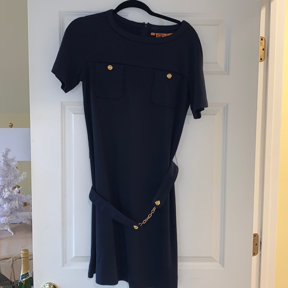 Tory Burch Navy Blue Dress Gold Buttons Size M